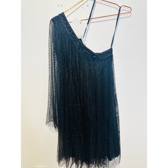 MAC DUGGAL Black One Shoulder Embellished Tulle Mini Party Formal Gown Dress 4 - Picture 10 of 16